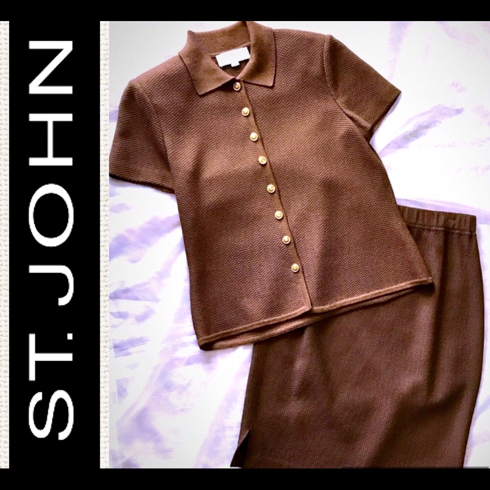 St. John Brown Knit Short-Sleeve Jacket